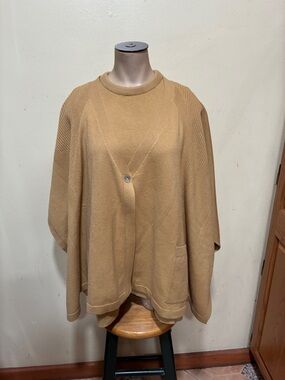 MarlaWynne Camel Knit Poncho with Front Pocket with rank sweater top